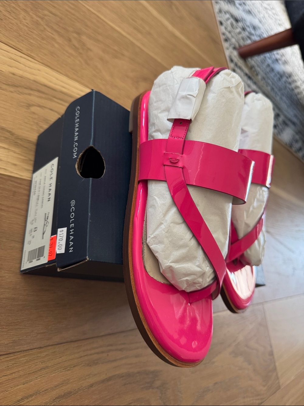 Cole Haan Hot Pink Patent Leather Slide Sandals